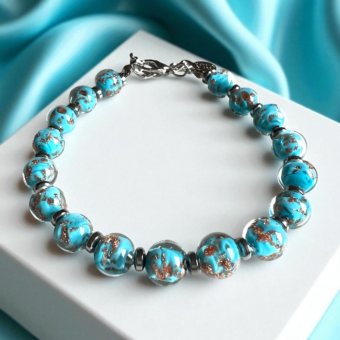 Murano glas armband 'Palermo' Aqua Chiaro