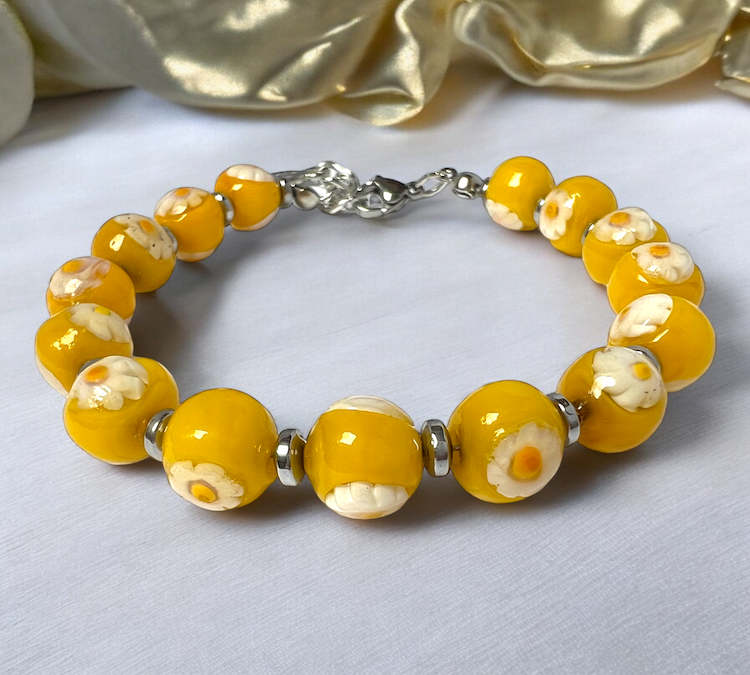 Murano glas armband 'San Remo' Moutarde Giallo