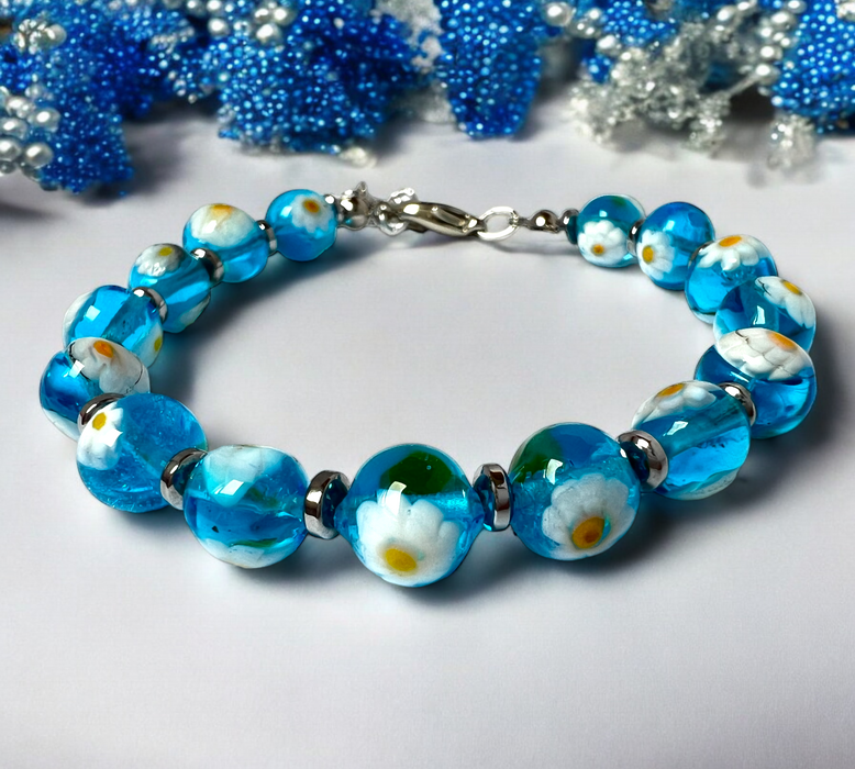 Murano glas armband 'San Remo' Aqua Trasparente