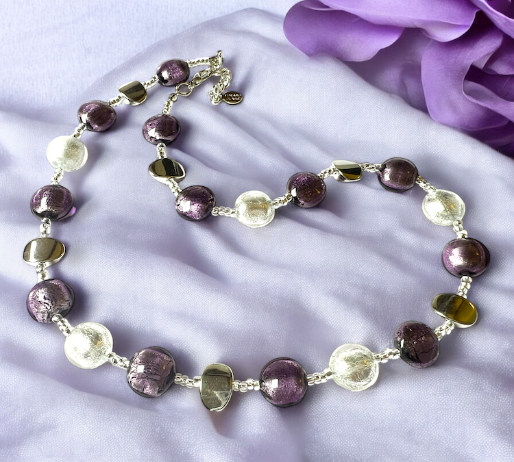 Murano halsketting 'Sienna' Argento Viola Bianco