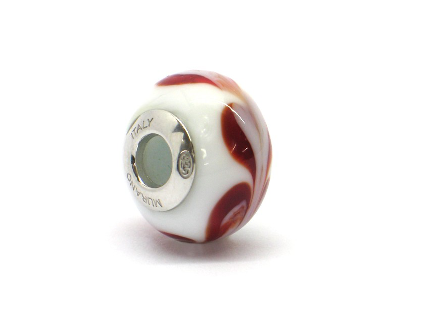 Murano glas bead - Avorio con riccioli castani