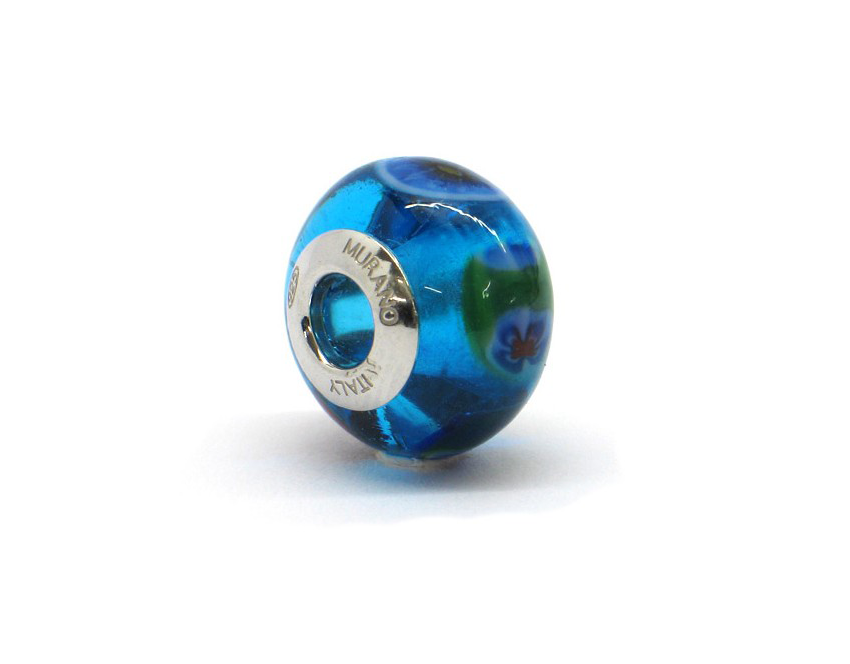 Murano glas bead - Aqua Millefiori
