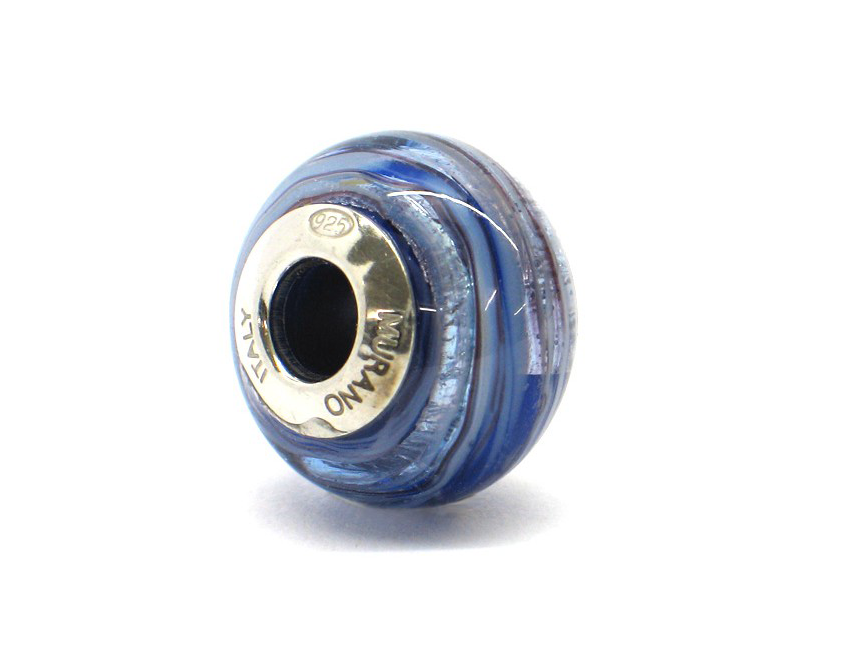 Murano glas bead - Strisce color lavanda e argento