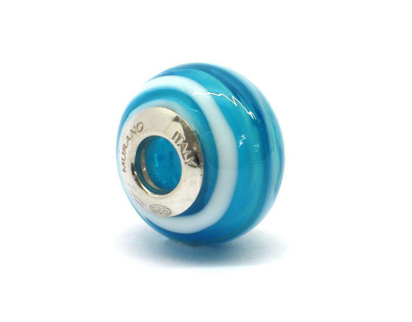 Murano glas bead - Sfumature di turchese e bianco
