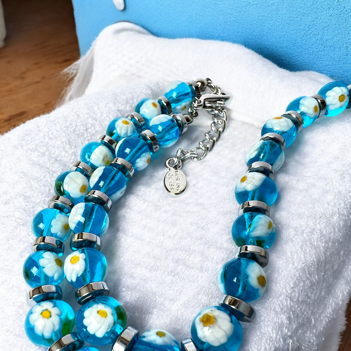 Murano glas halsketting 'San Remo' Aqua Trasparente