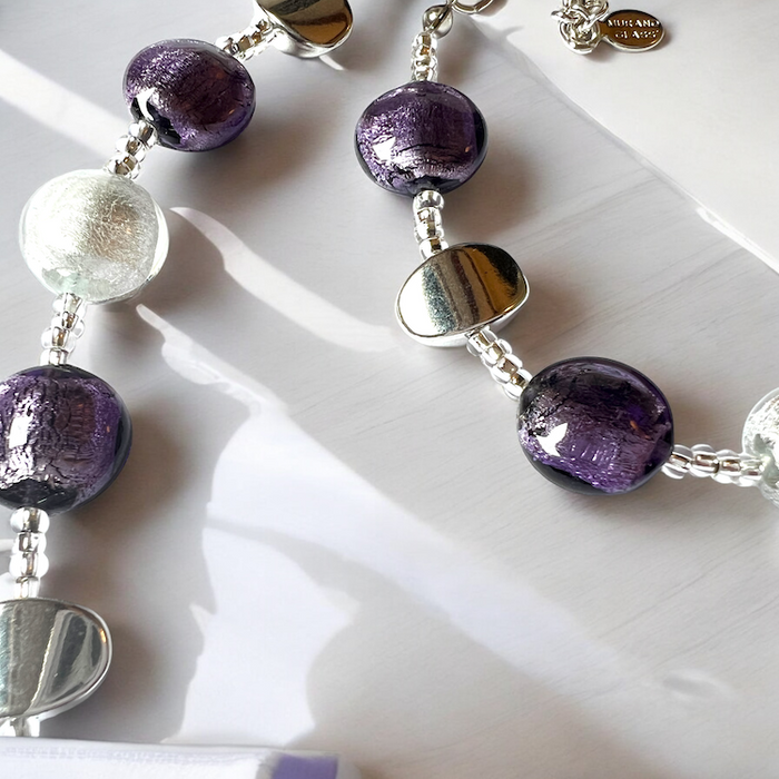 Murano halsketting 'Sienna' Argento Viola Bianco