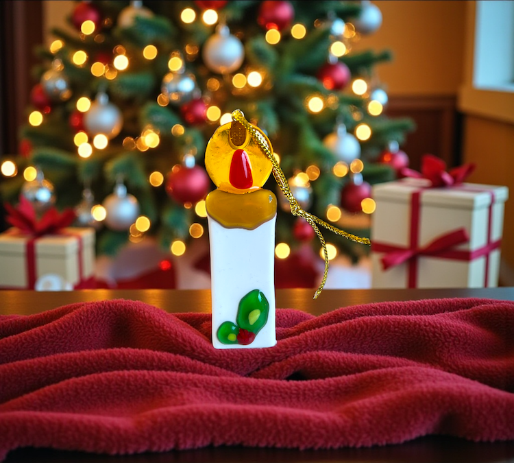 Handmade Murano Glass Christmas Candle Ornament Candela di Natale