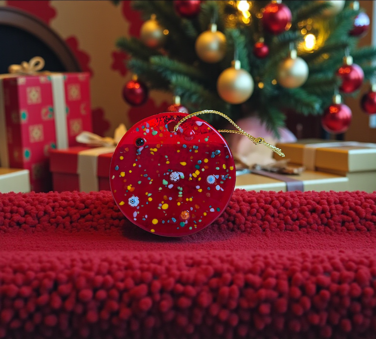 Christmas - Handmade Murano Glass Christmas Bauble Rosso Millefiori