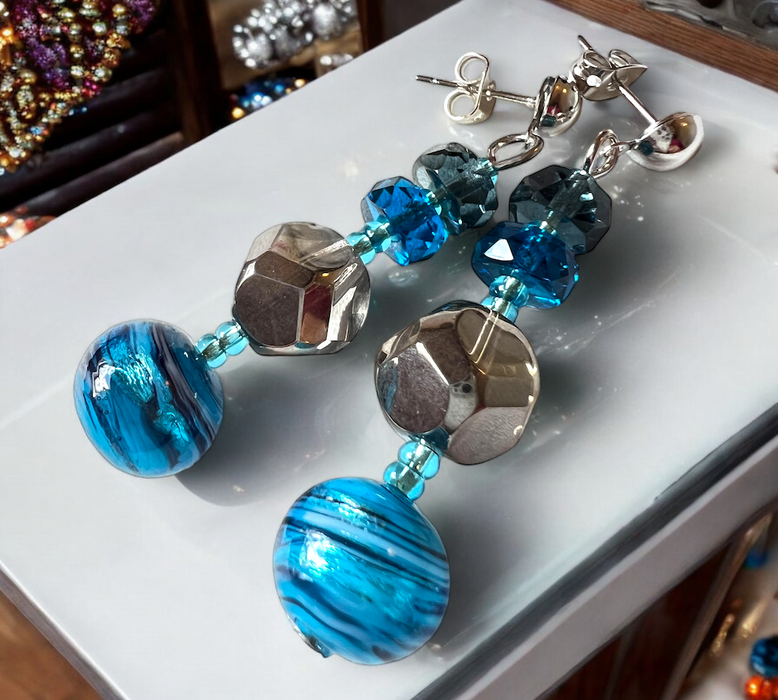 Murano glas oorbellen 'Sardegna' aqua