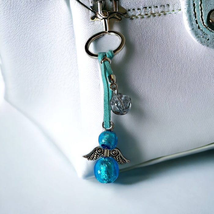 Murano glas sleutelhanger 'Angelo Fortuna' Turchese con oro