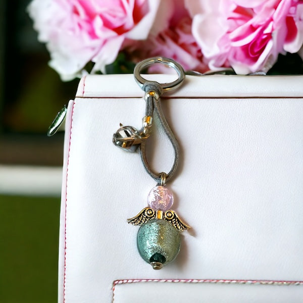 Murano glas sleutelhanger 'Angelo Fortuna' Verde rosa